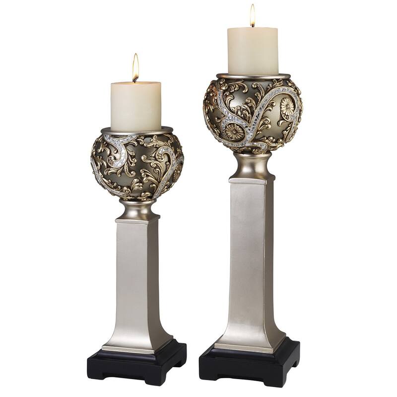 HomeRoots Set Of Two Silver Ball Tabletop Pillar Candle Holders - 8