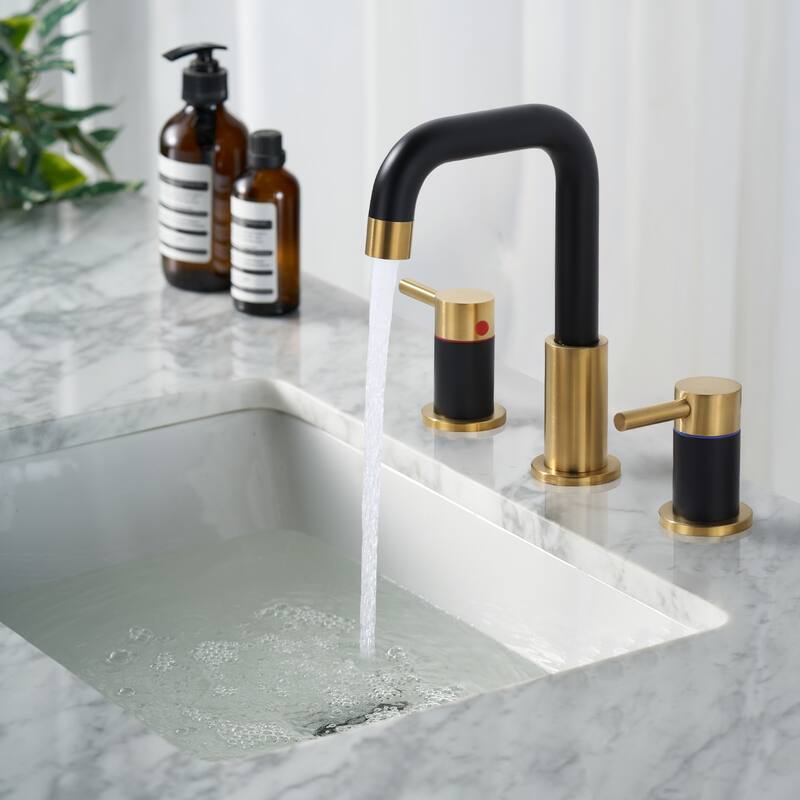 WOWOW 8 in. Widespread Double Handle Bathroom Faucet with Pop-Up Drain