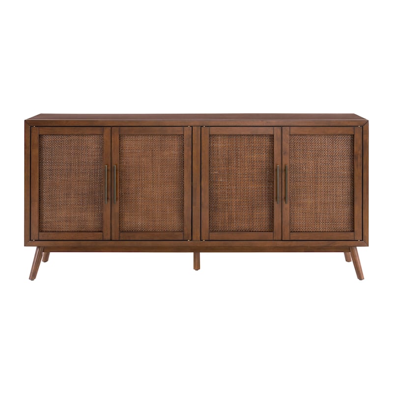 Classic Mid-Century Modern Wood 4-Door Cinnamon Brown TV Stand