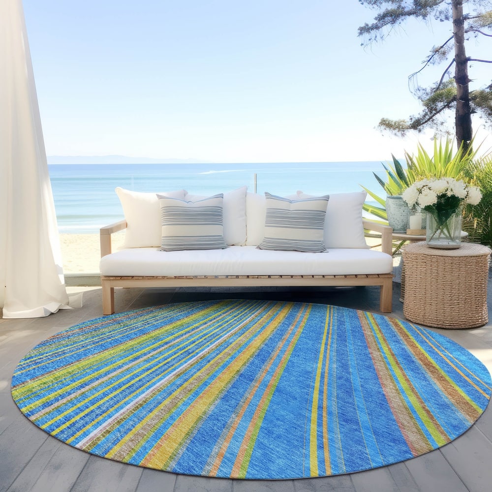 Machine Washable Indoor/ Outdoor Stripe Wave Chantille Rug