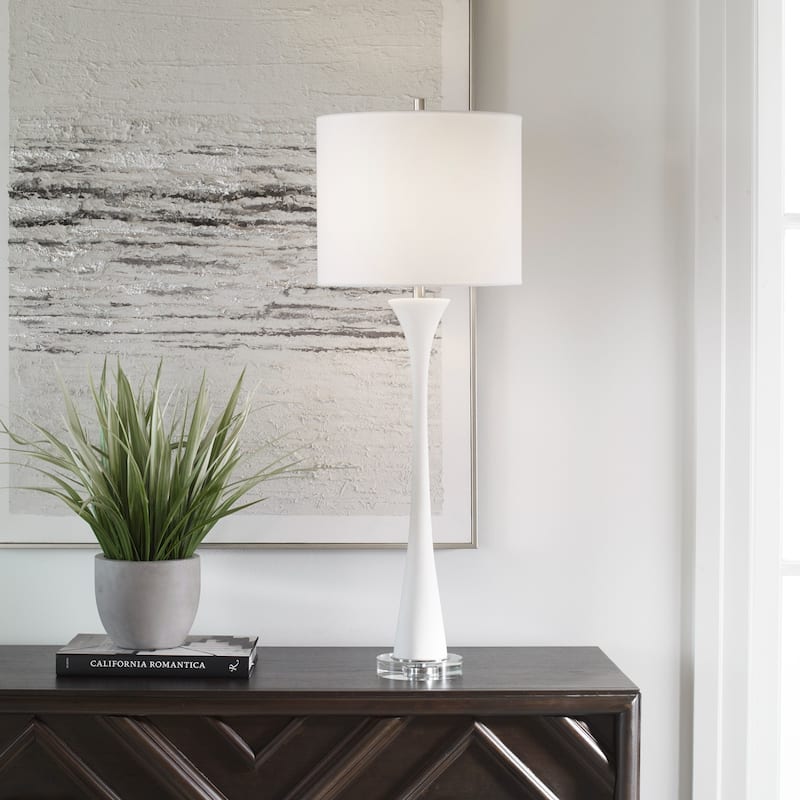 Handcrafted Marble Buffet Lamp with Drum Shade - 34"