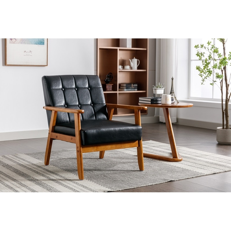 Leather and timber armchair cheap