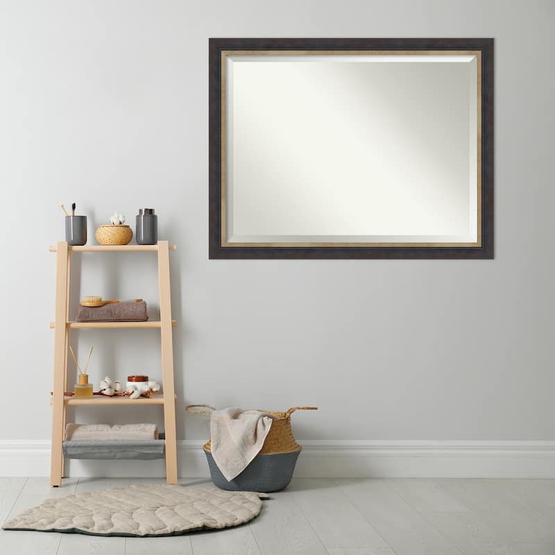 Hammered Charcoal Tan Beveled Wood Framed Bathroom Vanity Wall Mirror - Hammered Charcoal Tan