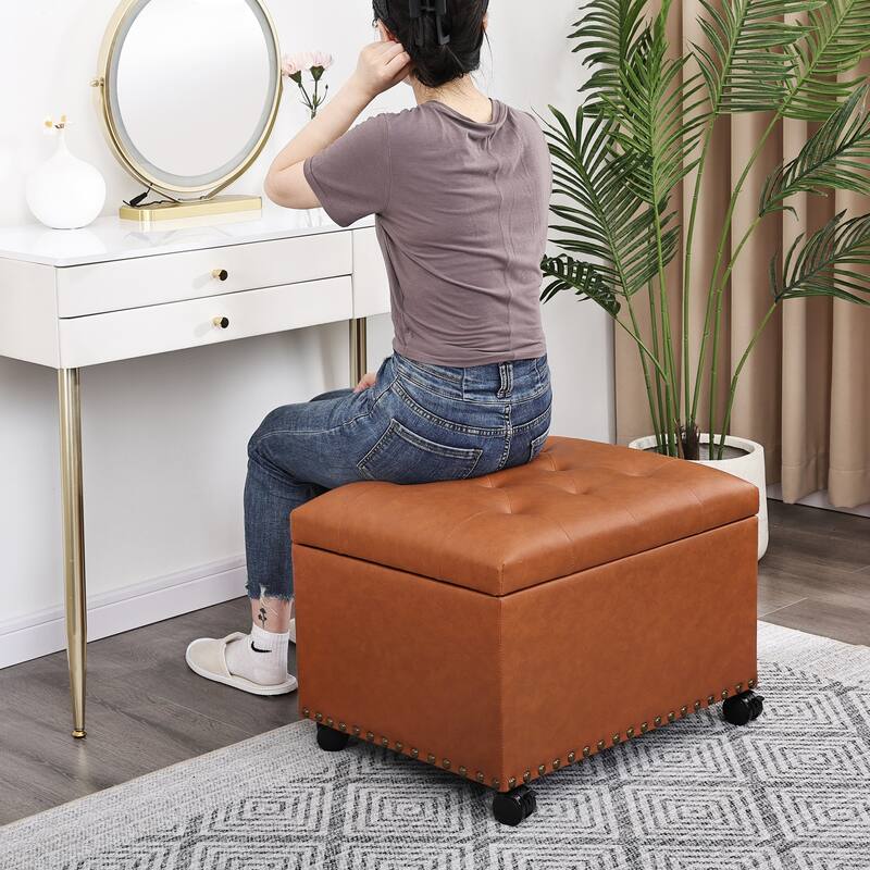 Adeco High End, Classy, Tufted Storage Bench, Ottoman Footstool