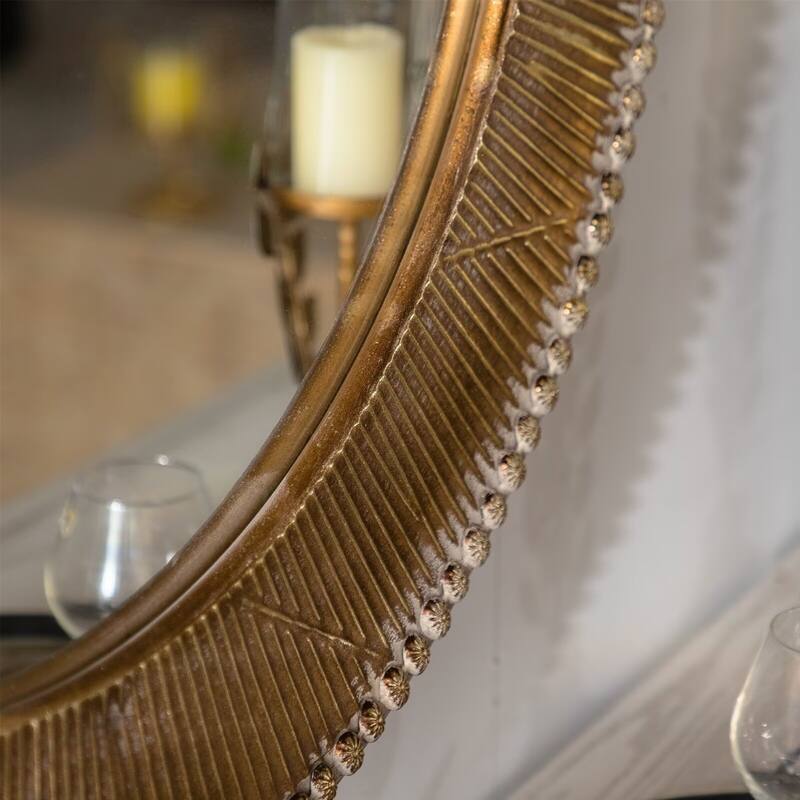 31.3" Gold Textured Round Wall Mirror Iron Frame & MDF Back Decorative Mirror