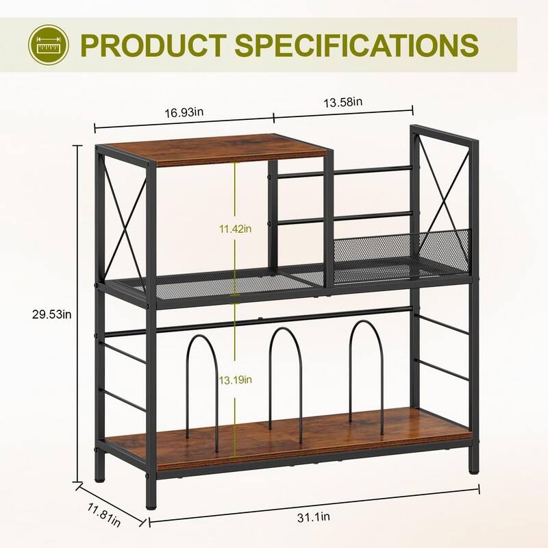 3-Tier Record Player Stand with Vinyl Record Storage - 11.81"D x 11.81"W x 29.53"H