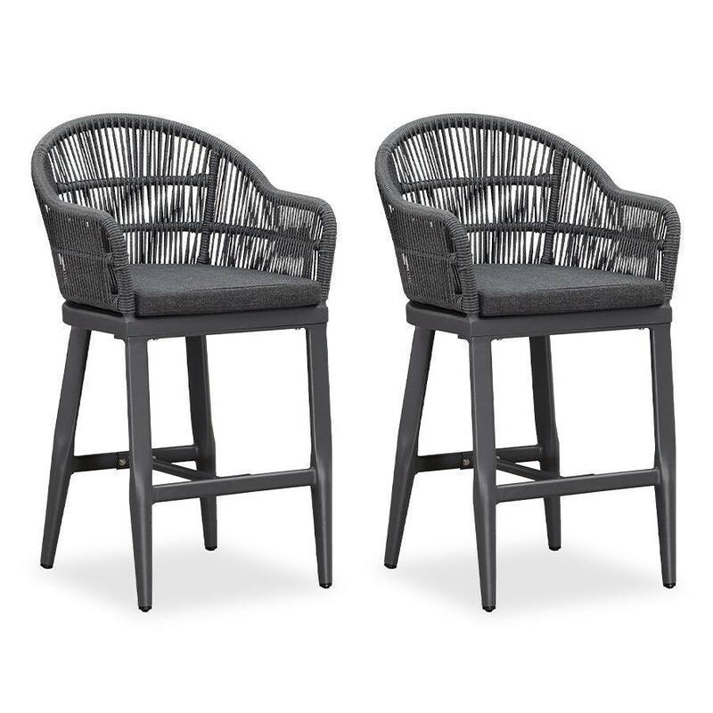 PURPLE LEAF Modern Rattan Bar Stools Set of 2 with Cushion and Back Counter Stools