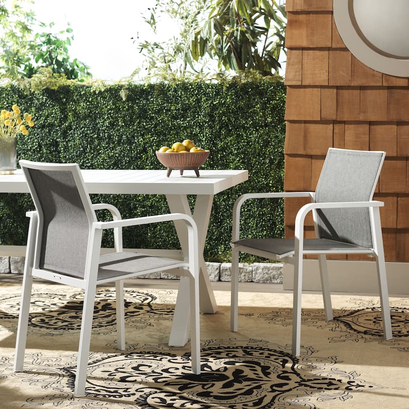 SAFAVIEH Outdoor Patio Furniture Dexter Armchair (Set of 2), Fully Assembled - 22"W x 24"D x 33"H - White