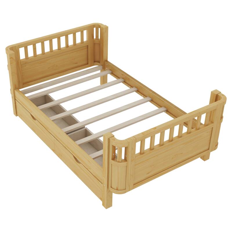 Twin Size Wood Platform Bed for Kids, Wood Low Profile Twin Bed with Rails for Girls and Boys