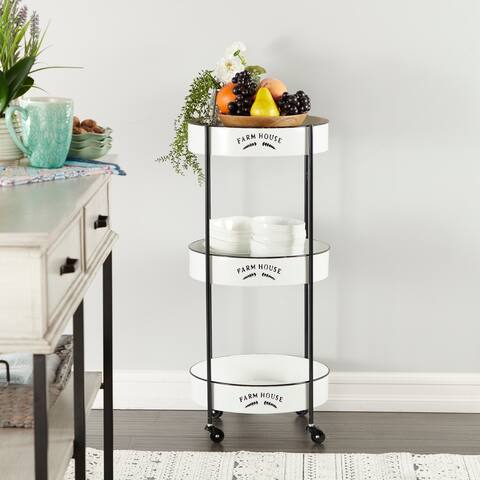 White Iron Farmhouse Storage Cart 34 x 16 x 16