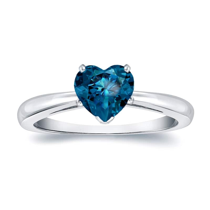 Auriya 14k Gold 1.05ctw Heart Shape Blue Diamond Solitaire Engagement Ring - White - 4