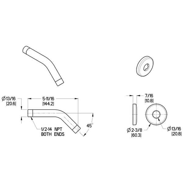 dimension image slide 1 of 2, Pfister Kenzo and Treviso Series Shower Arm