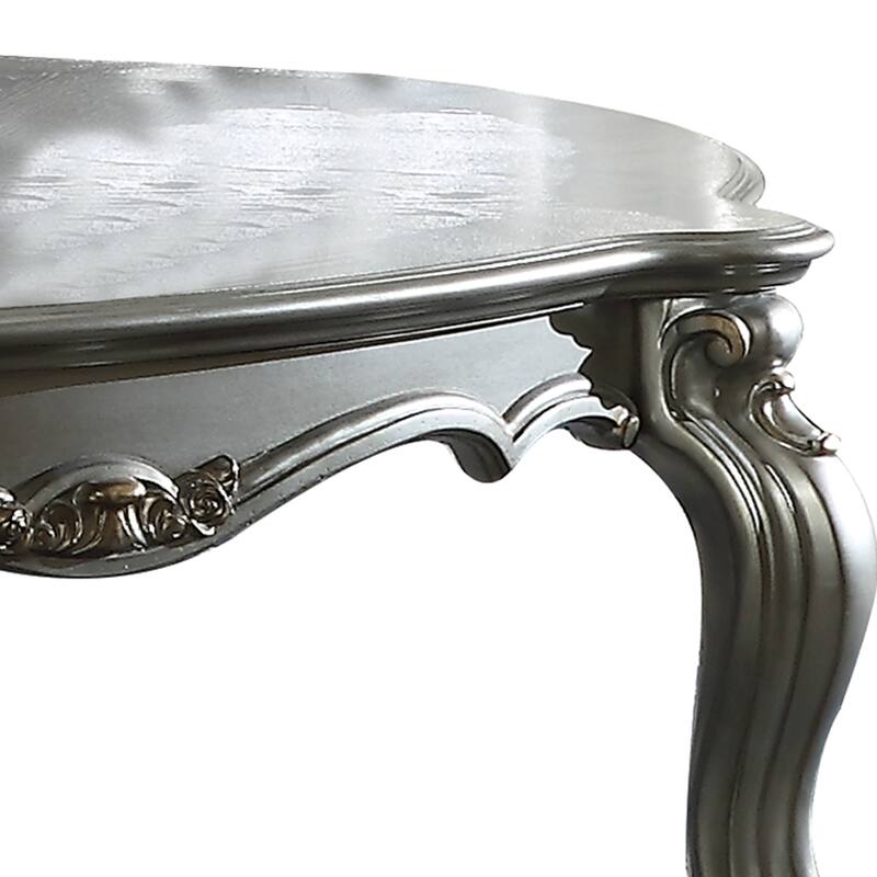 Oval Shaped Wooden Coffee Table with Cabriole Leg Support, Silver