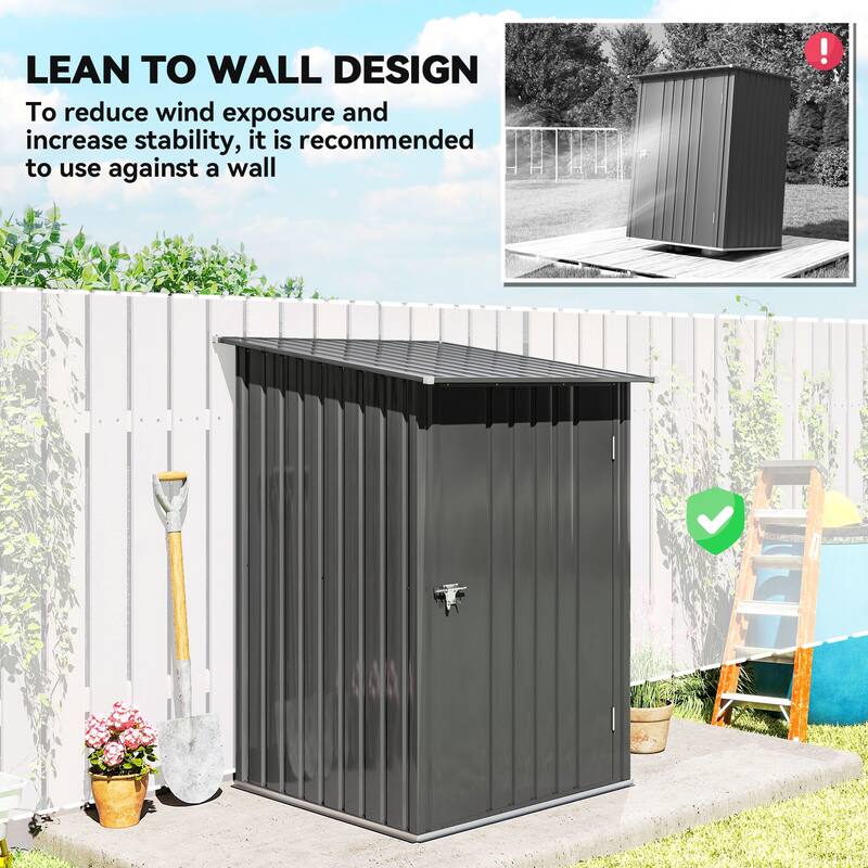 Outsunny 3.3' x 3.4' Lean-to Garden Storage Shed, Outdoor Galvanized Steel Tool House with Lockable Door for Patio Garden