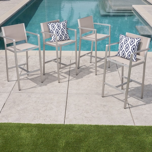 Cape Coral Outdoor Aluminum Barstool (Set of 4) by Christopher Knight