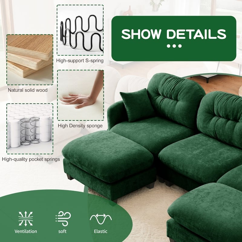 107" Modern Minimalist Modular Free Combination Sectional Sofa with 2 Throw Pillows