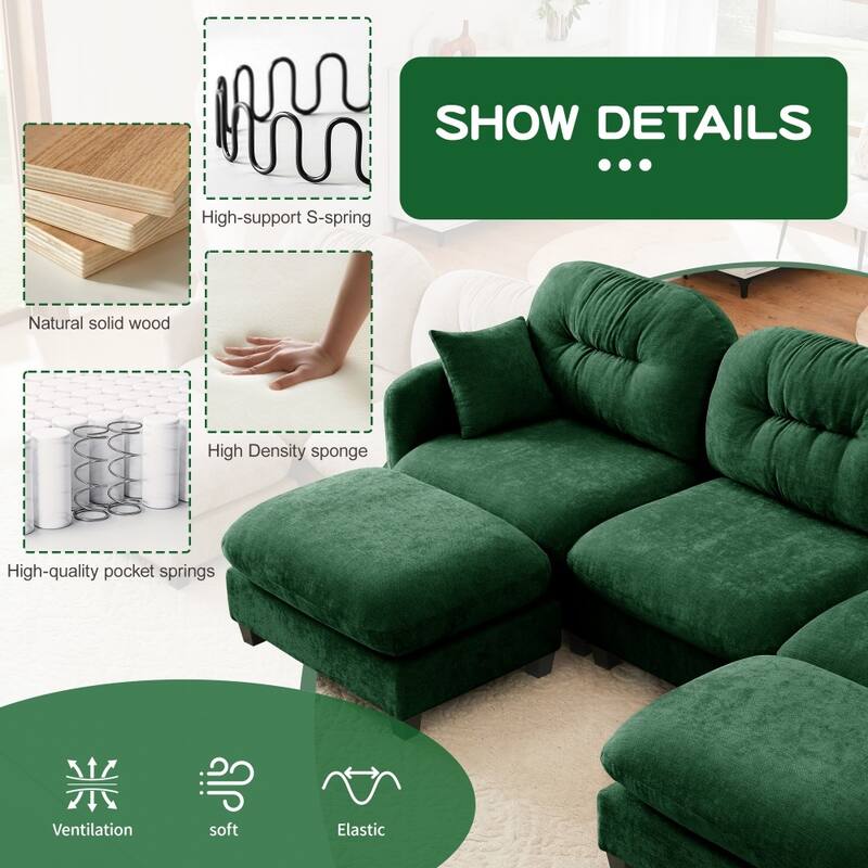 Chenille L-shaped Modular Flexible Combination Sectional Sofa with Wooden Base
