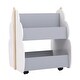 preview thumbnail 8 of 11, Kids Wooden Bookshelf with Universal Wheels - 20.5" x 18" x 25"