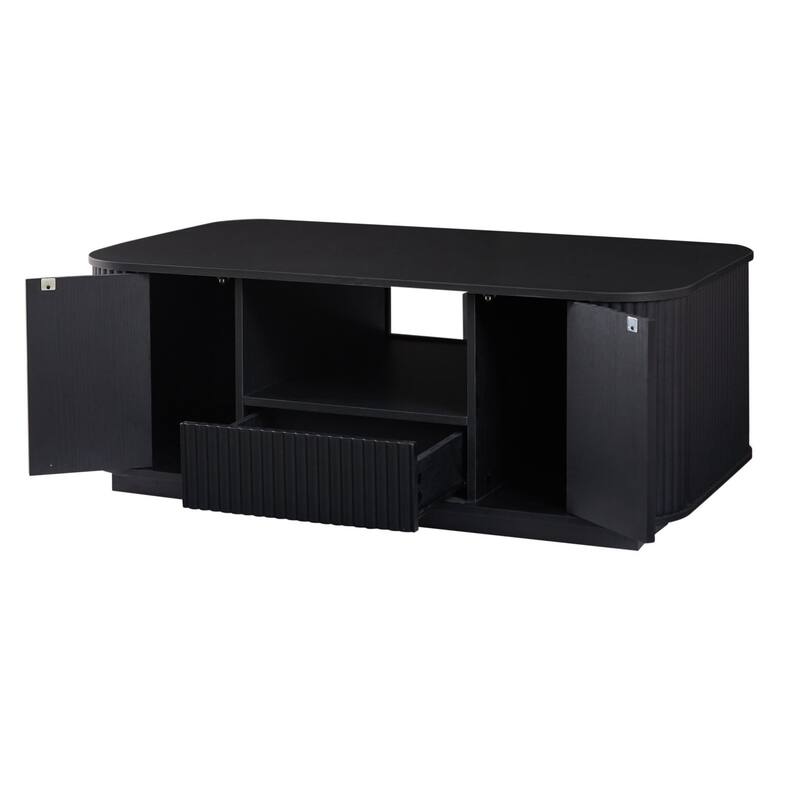 HomeRoots 47" Black Wood Oval Block Coffee Table With Storage - 46.50 in. x 17.70 in. x 27.20 in.