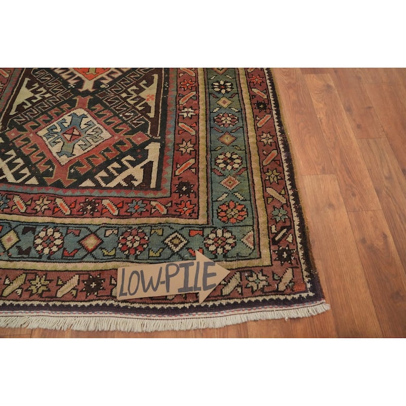 Hand Knotted Oriental 100% Wool Carpet Traditional Geometric Black Runner Rug - 8' 8'' X 3' 6''