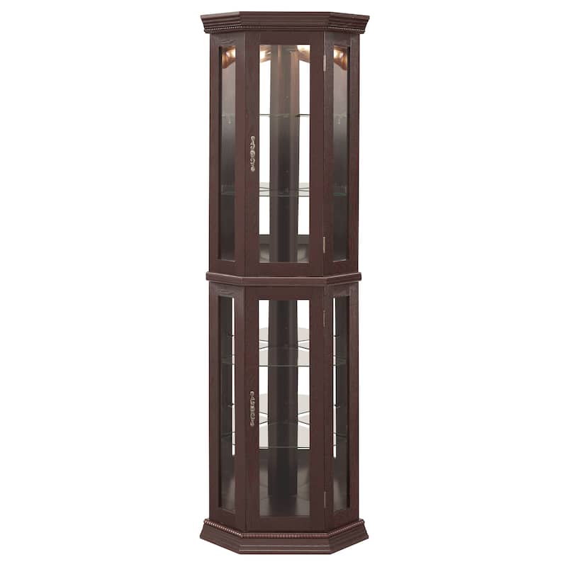 Lighted Corner Curio Cabinet, Floor Standing Glass Display Cabinet, China Cabinet with Tempered Glass Doors & Adjustable Shelve