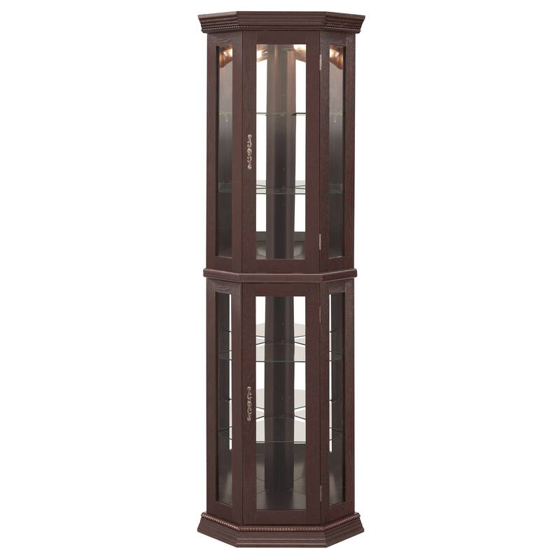 Lighted Corner Curio Cabinet - Glass Display Shelf with Tempered Glass Doors, Adjustable Shelving, and Included Bead Bulb