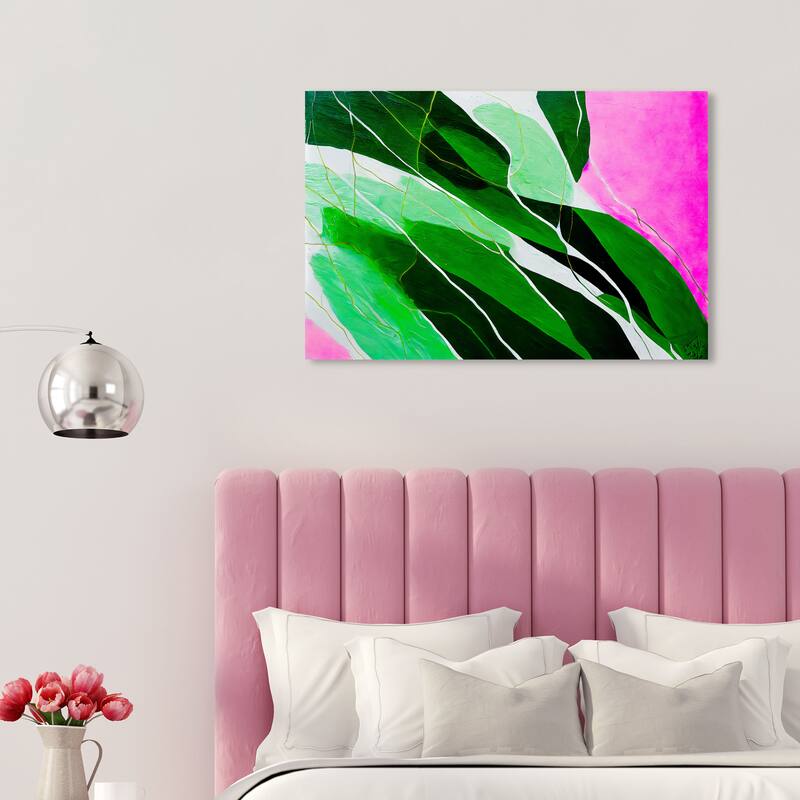 Wynwood Studio Abstract The Emerald Splash Pink and Hot Pink Tropical Wall Art Canvas Print - 20 x 30
