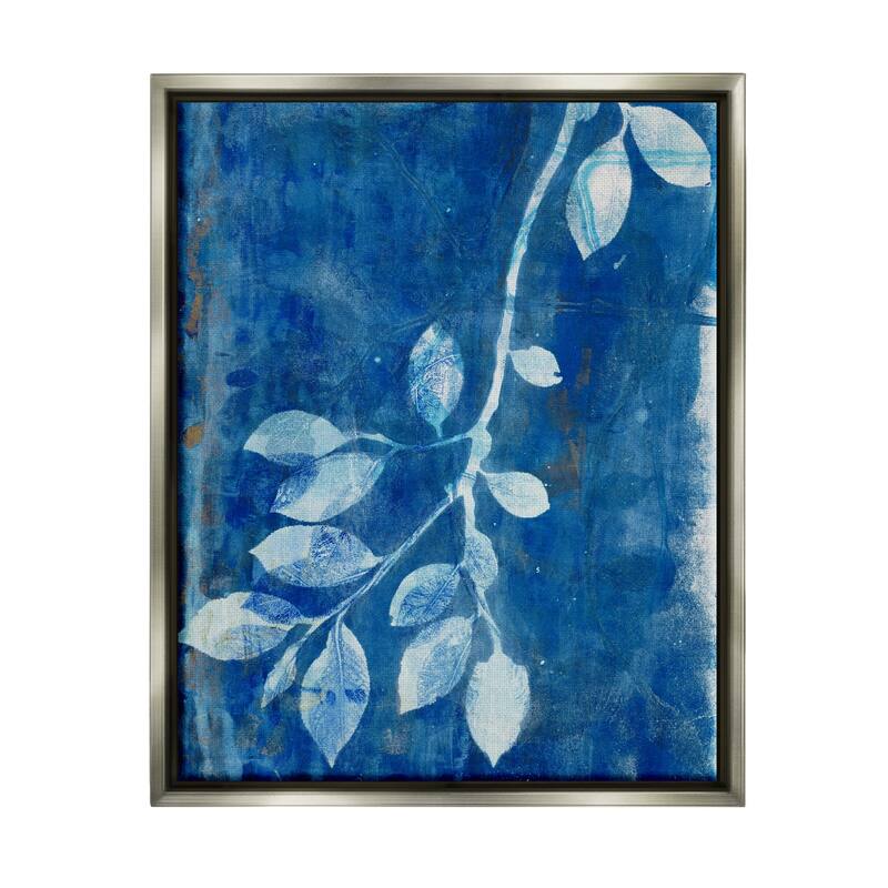 Stupell Blue Botanical Leaves Floating Framed Canvas Wall Art, Design by Liz St. Andre - 17 x 21 - Grey