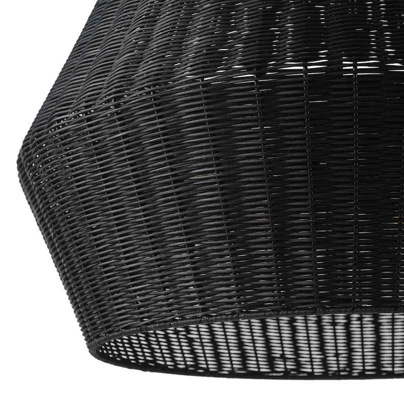 Matte Black 6-Light Natural Handwoven Rattan Pendant Lighting Fixture