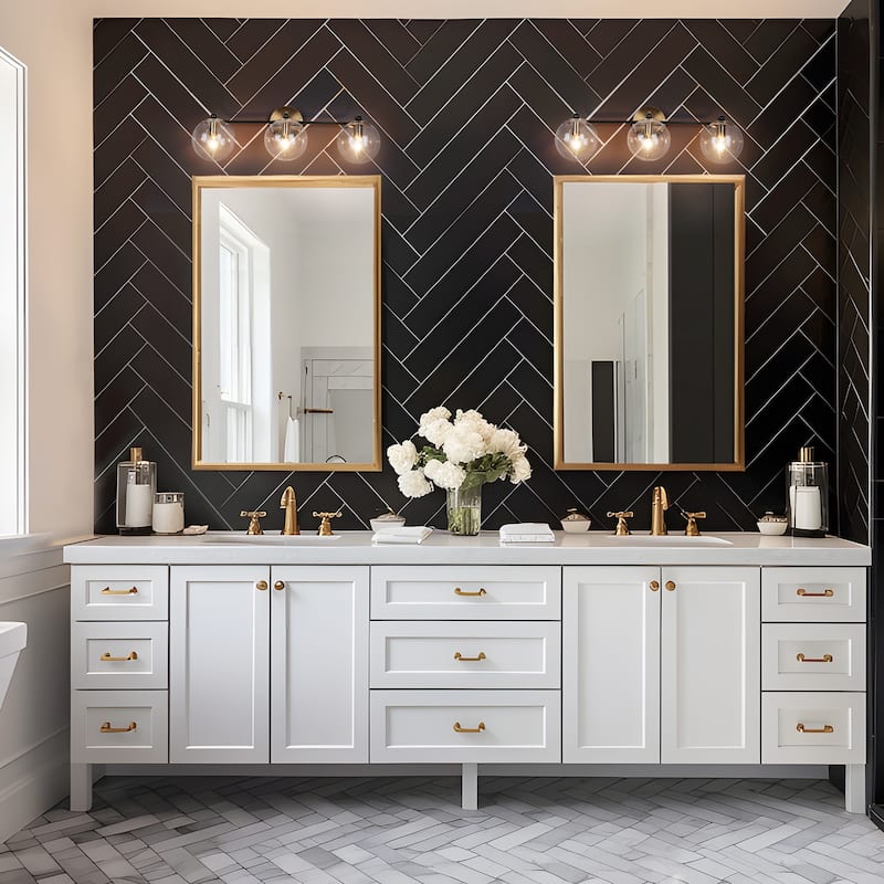Modern Glam Black Gold 2/3/4 Light Bathroom Vanity Light Globe Seeded Glass Wall Sconces