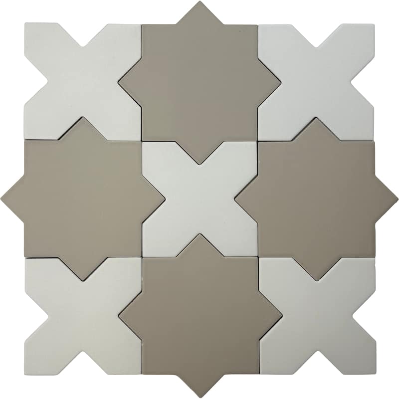 Seville 7" Star with 5" Cross Matte Porcelain Wall and Floor Tile (10.62 sq ft/case) - 68 Pack - White/Taupe