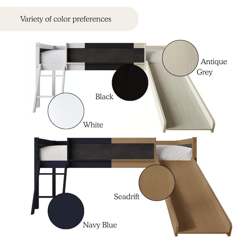 CraftPorch Classic Twin Low Loft Bed with Chalkboard, Slide and Ladder