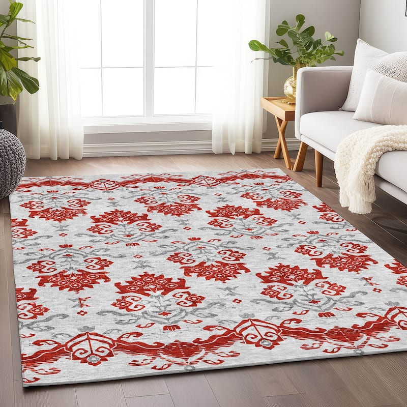 Premium Washable Super Soft Global Chic Mayfield Rug - Red - 8' x 10'