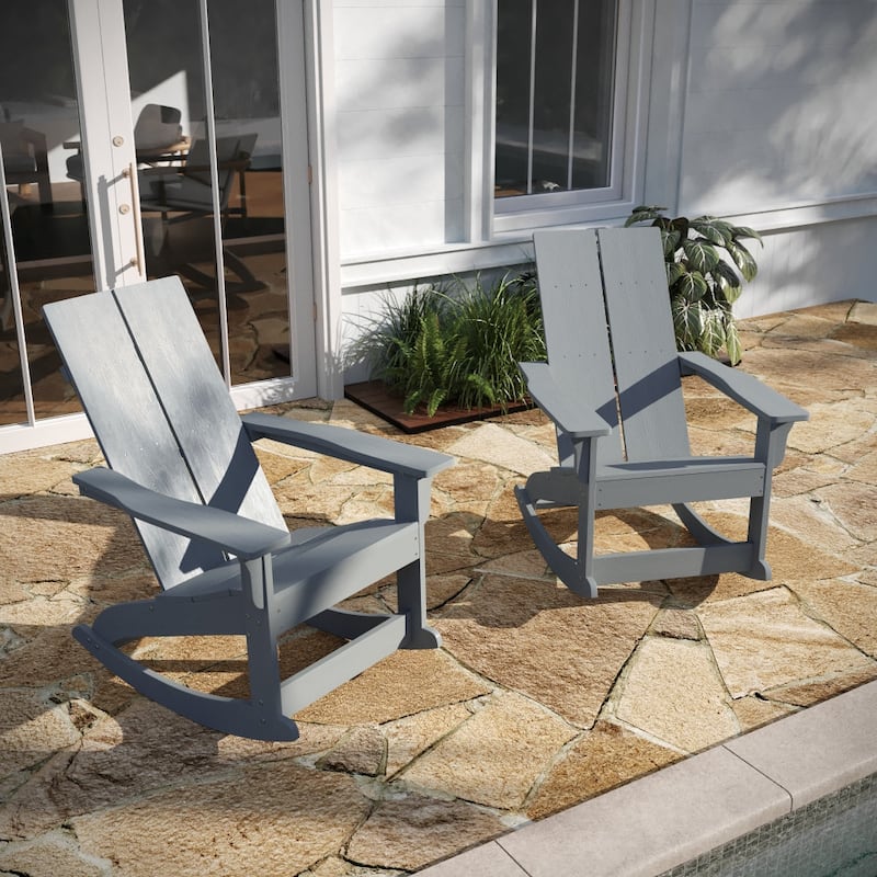 Indoor/Outdoor modern 2-Slat Adirondack Poly Resin Rockers - Set of 2