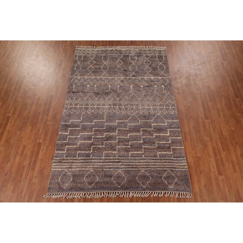 Plush Moroccan Area Rug Hand-Knotted Wool Carpet - 6'9" x 10'3"