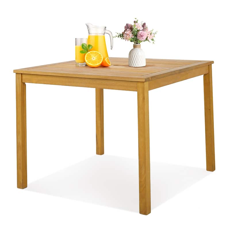 Patio Dining Table Acacia Wood Square Bistro w/ Umbrella Hole - Natural