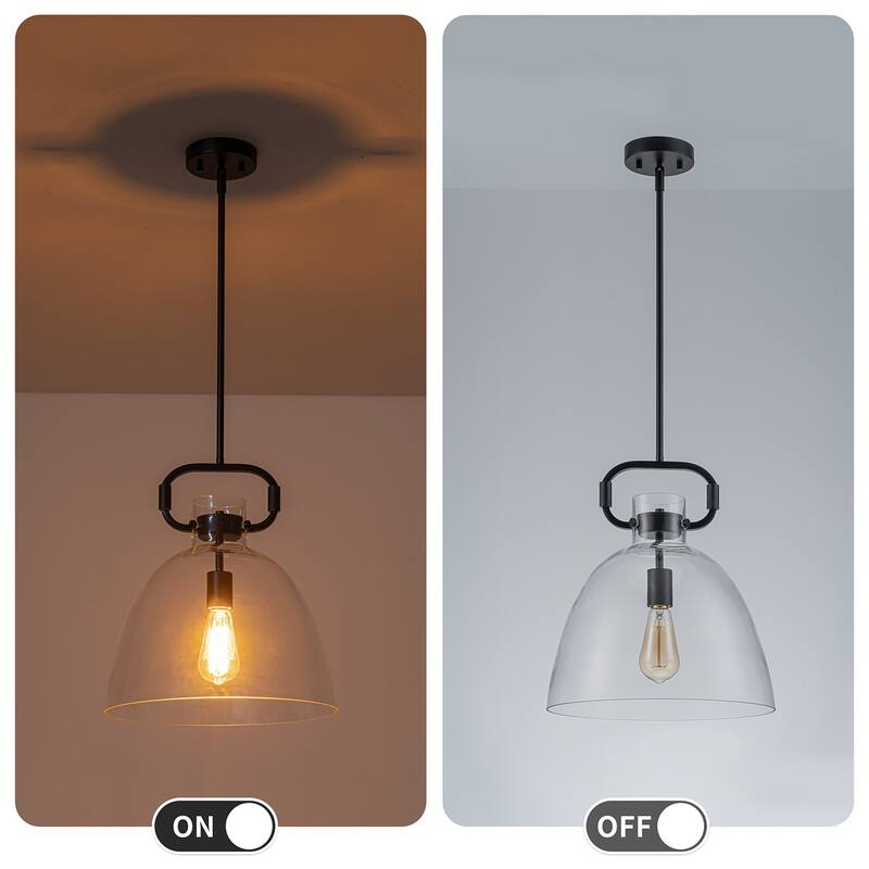 Starskys 1-Light Large Pendant Light with Bowl-Shaped Clear Glass Shade