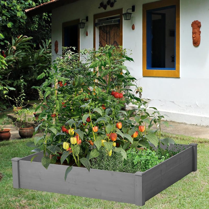 Outdoor Square Wood Raised Garden Bed, 48" Square, Planter Box - 48"(L) x 48"(W) x 10"(H)