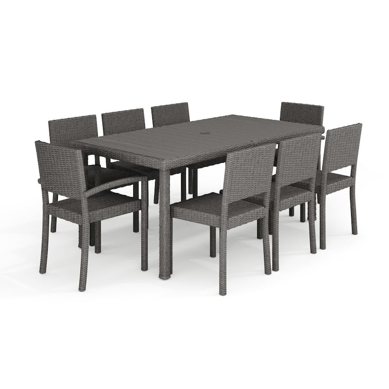 Martha Stewart 9pc Rattan Patio Dining Set - 8 Chairs, Table - 71"D x 39"W x 30"H - Gray