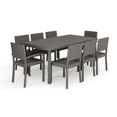 Martha Stewart 9pc Rattan Patio Dining Set - 8 Chairs, Table - 71"D x 39"W x 30"H