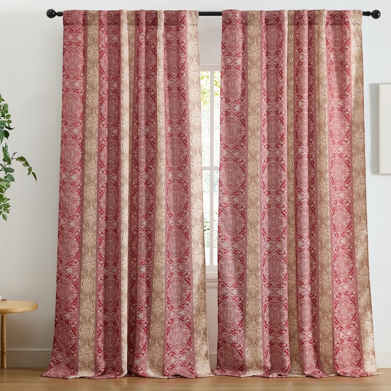 HLC.ME William Boho Damask Striped Window Back Tab Rod Pocket Curtains - Light Blocking Darkening Panels, Set of 2 - Rust Orange - 52" W x 84" L per panel