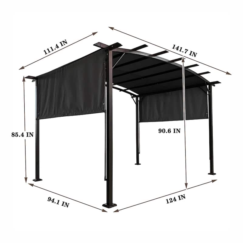 Gray 12 x 9 ft Versatile Steel Frame Outdoor Pergola Gazebo with