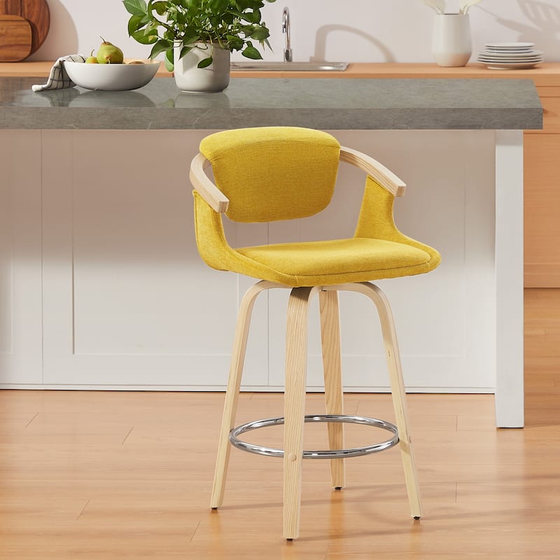 Art Leon Poplar Wood and Upholstered Swivel Barstool