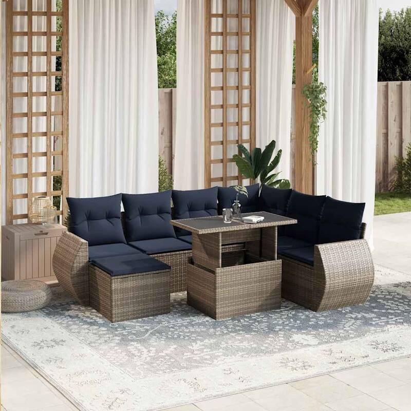 vidaXL Patio Sofa Set with Cushions and Table Outdoor 8 Piece Poly Rattan - 24.4 x 24.4 x 27.2