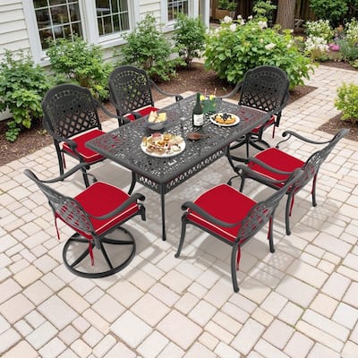 7-Piece Outdoor Dining Set with 1 Table and 6 Chairs, All-Weather Aluminum Outdoor Patio Sets