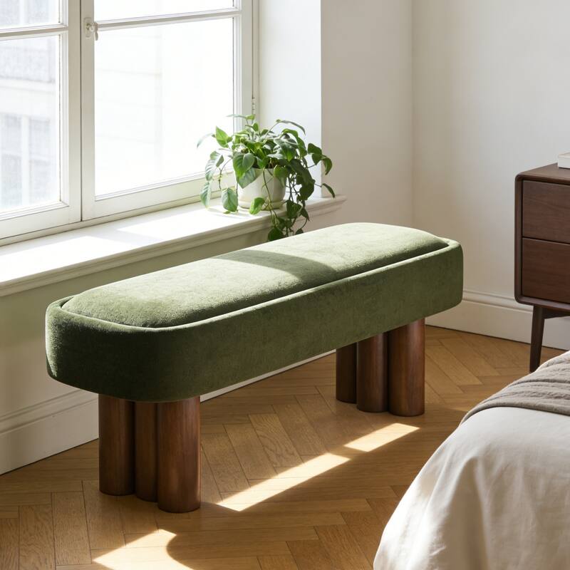 Christopher Knight Home - Modern Upholstered Dining Bench with Padded Seating - Green+Walnut