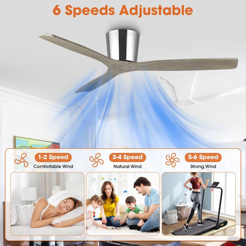 54" Farmhouse Gold Solid Wood Flush Mount Ceiling Fan without Light