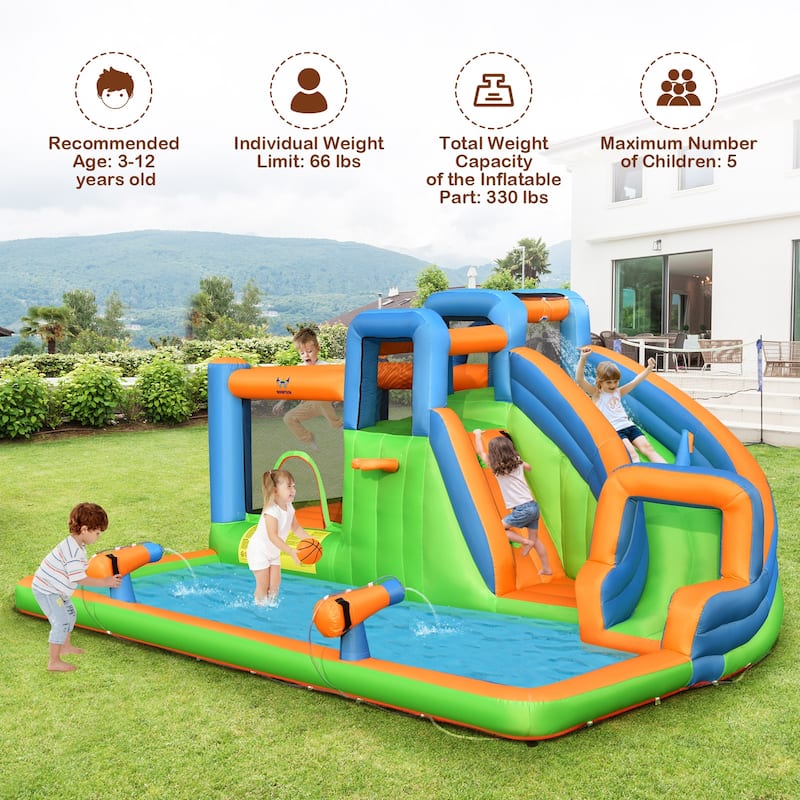 Costway 6 in 1 Inflatable Giant Kids Water Park Bounce House with Dual - As Picture Shows - See Details