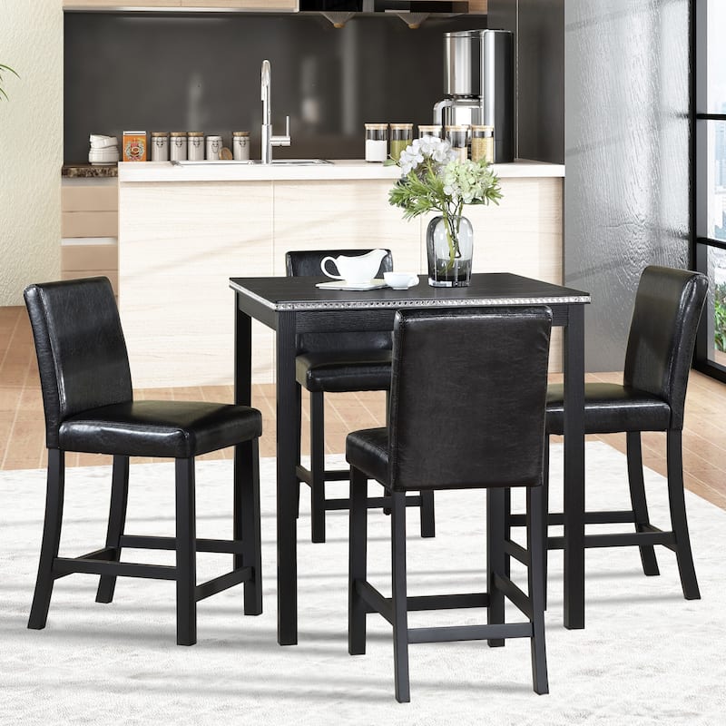 5 Piece Counter Height Table Set, Wooden Kitchen Table Set with Square Table and 4 Upholstered Chairs for Kitchen