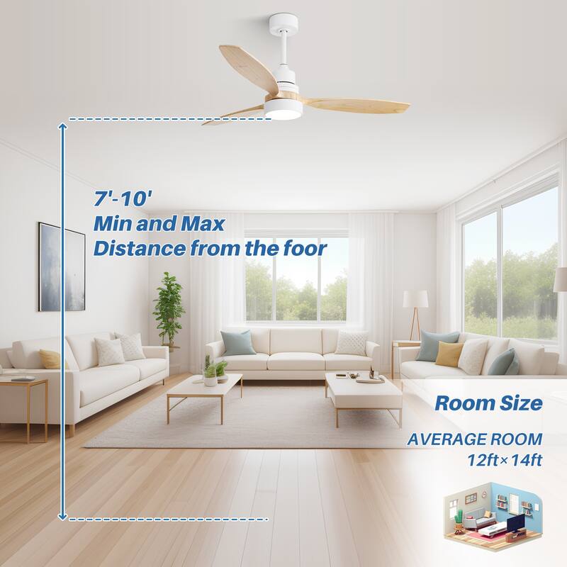 48" and 52" Integrated LED Ceiling Fan with Light and Remote, Reversible DC Motor